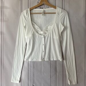 SKIMS sold na  Soft Lounge Top W/Bralette White Sz M sold out sold